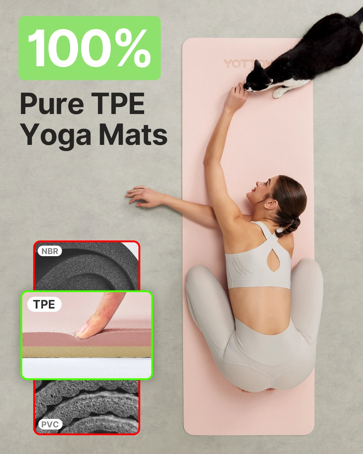 Non-Slip TPE Exercise Mat(1/4 Inch) for Pilates