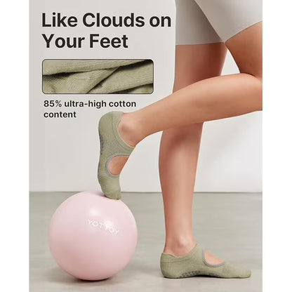 YOTTOY Pilates Socks for Women(6 Pairs)–Breathable, Grip-Enhanced Non-Slip Yoga Socks, Durable & Perfect for Home Workouts