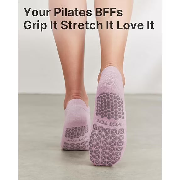 YOTTOY Pilates Socks for Women(6 Pairs)–Breathable, Grip-Enhanced Non-Slip Yoga Socks, Durable & Perfect for Home Workouts