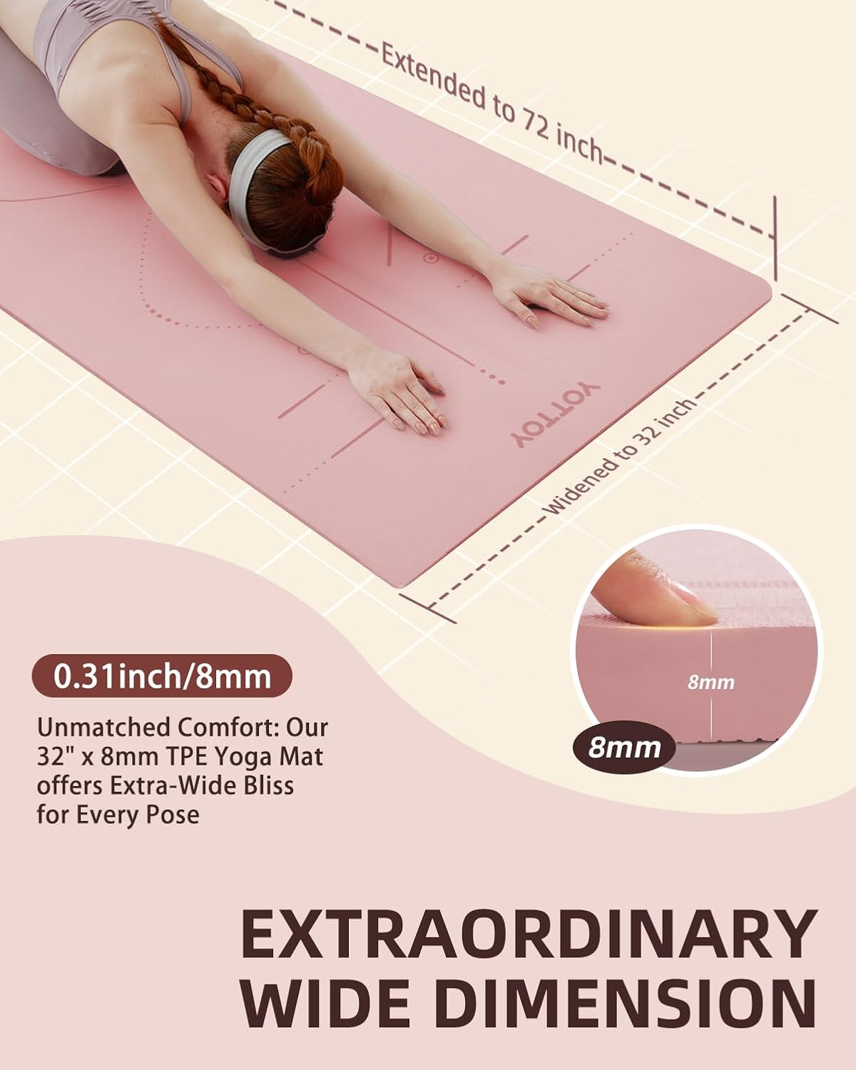 YOTTOY Extra Wide Non - Slip Exercise Fitness Yoga Mats,with Strap Bag - YOTTOY